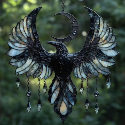 Crescent Raven Acrylic Sun Catcher Lightweight Easy To Hang Crow Design Window Hanging Pendant Home Decor