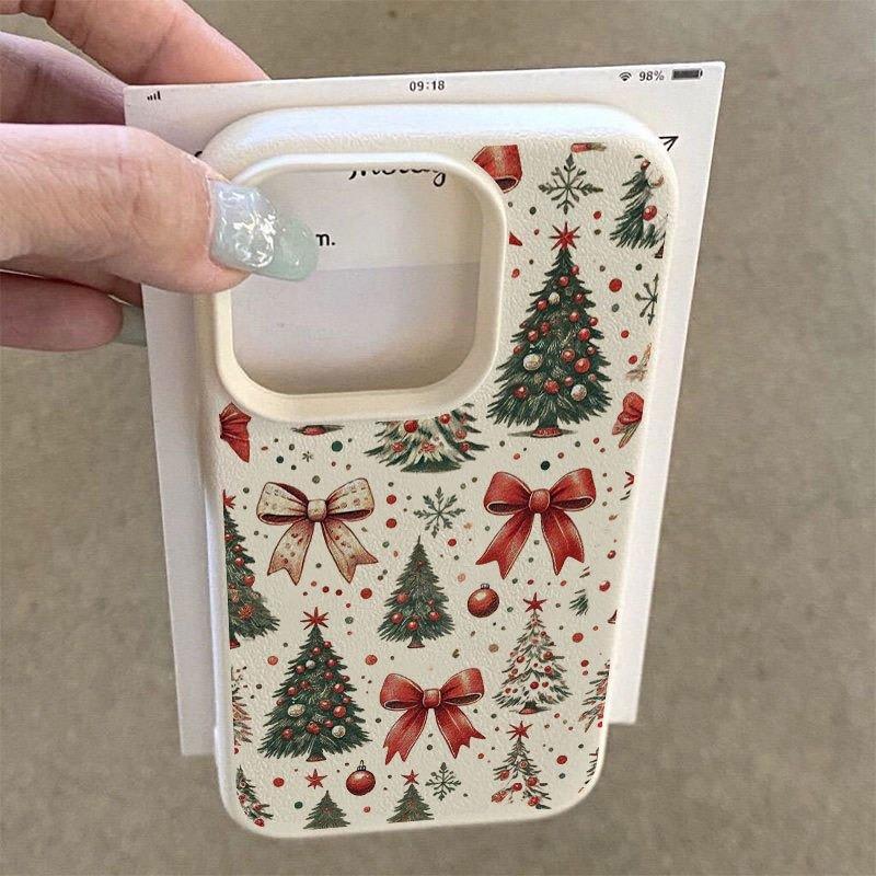 Christmas-Themed Red Tree Light Phone Case For iPhone 17 16 Pro Max 15 Plus 14 13 12 11 17Air XS Max XR X Faux Leather Cover