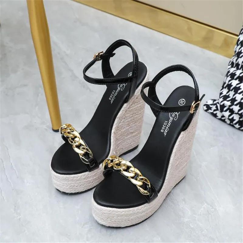 Fashion 14cm Fashion European and American Large Size 34-43 Hemp Rope Women's Shoes Wedge Heel Platform Sandals