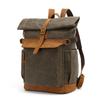 Men's Crazy Horse Leather Travel Backpack and Shoulder Bag with Waxed Canvas Laptop Compartment
