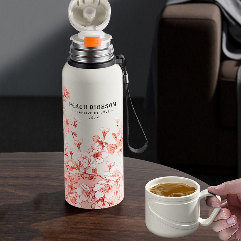 620ml Flower Pattern Thermos Bottle Stainless Steel Thermal Cup Portable Travel Mug Outdoor