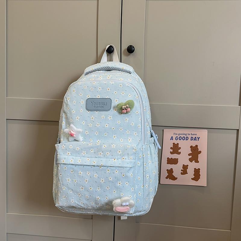 Japanese ins small fresh backpack female cute flower casual schoolbag junior high school students large capacity backpack tide