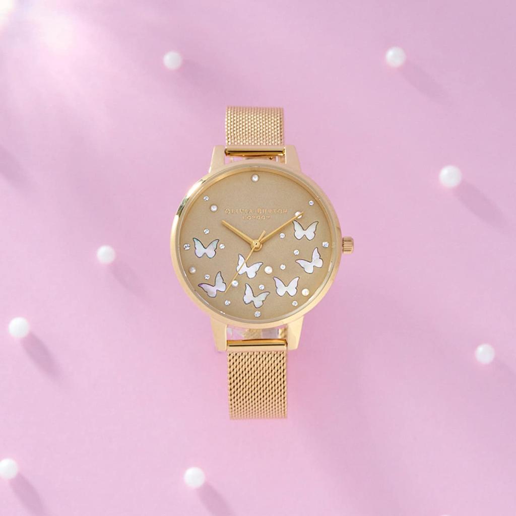 Authorized Dealer [OLIVIA BURTON] Olivia Burton Women's Watch OB16MB37 Sparkle Butterfly Demi Gold Mesh Gray Dial & White Mother-of-Pearl Butterfly
