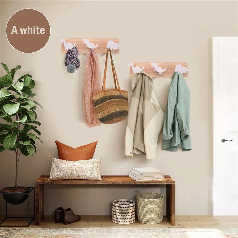 ABIY Kids Dinosaur Wall Mounted Coat Hooks Wooden Door Hanger For Boys Bedroom Nursery Playroom Decorations