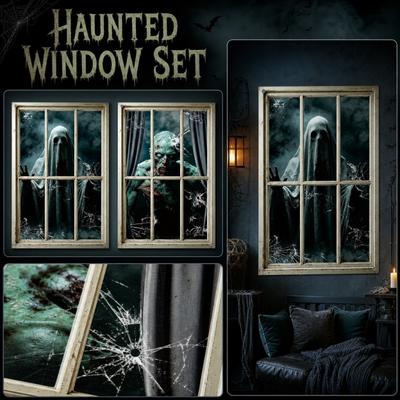 Halloween Stoff Fenster Wandaufkleber 2 Stück Geist und Zombie Design Je 120x80cm Dekorative Fensterfolien für den Innenbereich