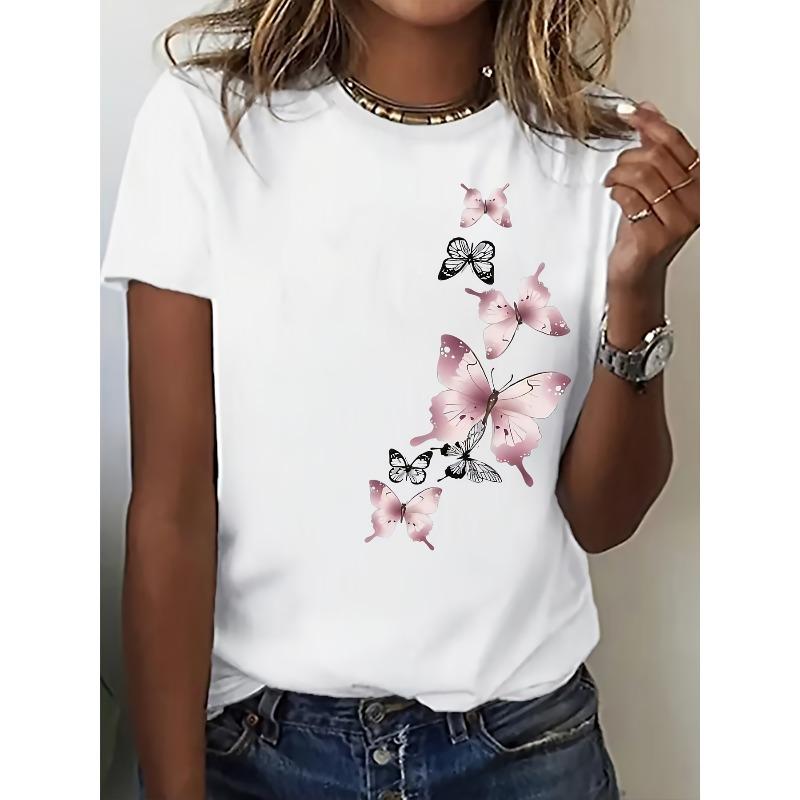 European Size Women'S Summer Trendy Versatile Outdoor Breathable Soft Comfort T-Shirt with Heat-Transfer Print | Casual Style, Floral Pattern
