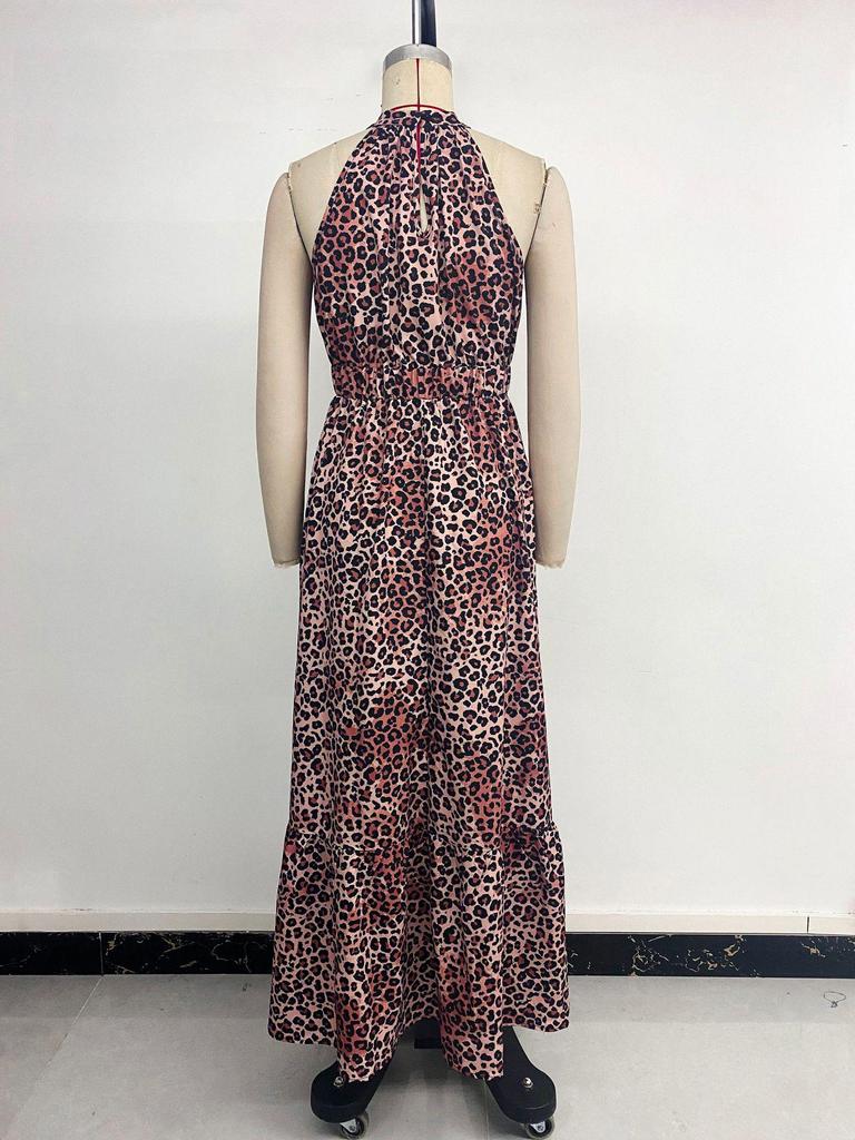 2025 European/American Halter Neck Sleeveless Leopard Butterfly Patchwork Beach Dress