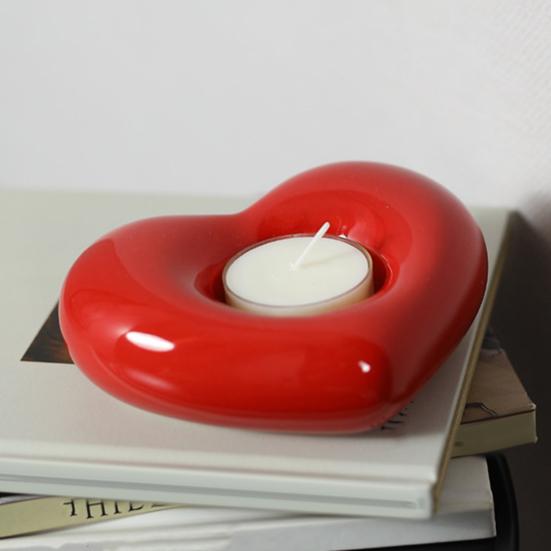 Yousheng Herzförmiger Keramik-Kerzenhalter Kleiner Herz-Kerzenhalter für Hochzeitsparty Jubiläum Valentinstag Tischdekoration