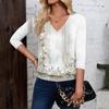 Women's Fashion Casual V-Neck Three-Quarter Sleeve Print Top