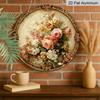 2D Flat, 1pc Round Vintage Floral Metal Wall Decor - Beige & Golden Suitable for Home, Suitable for Housewarming Gifts, Round Aluminum Plaque with