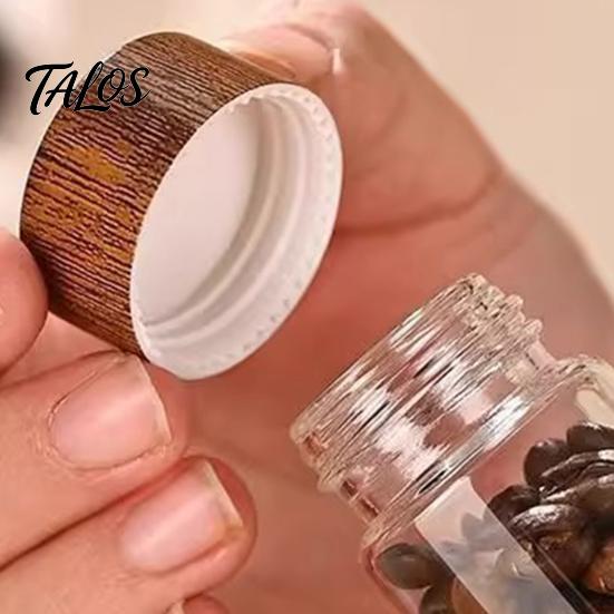 Talos Glass Mini Storage Jar, with Wood Lid, Moisture Proof Portable Small Container, for Coffee Beans Tea Sugar Spices Kitchen Organizer