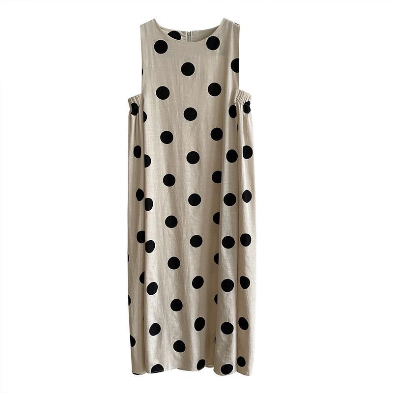 Sleeveless Dress Women's Korean Crew Neck Polka Dot Temperament Skirt