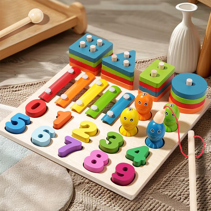 Wooden Children'S Early Education Three-In-One Set Of Column Toys To Exercise Hand-Eye Coordination, Patience And Concentration Toys