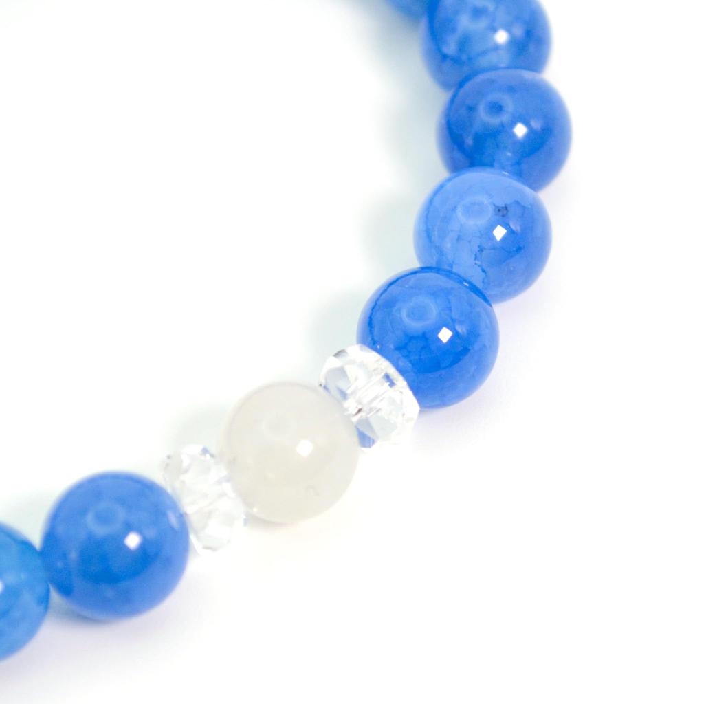 Pulseira de Pedra Natural Seventh Stone, Ágata Dragão Azul, 8mm, Diâmetro Interno 16cm, para Homens e Mulheres