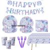 Purple Mermaid Party Tableware Set - Fish Tail & Scales Plates, Napkins, Tablecloth for Under the Sea Birthday Celebration
