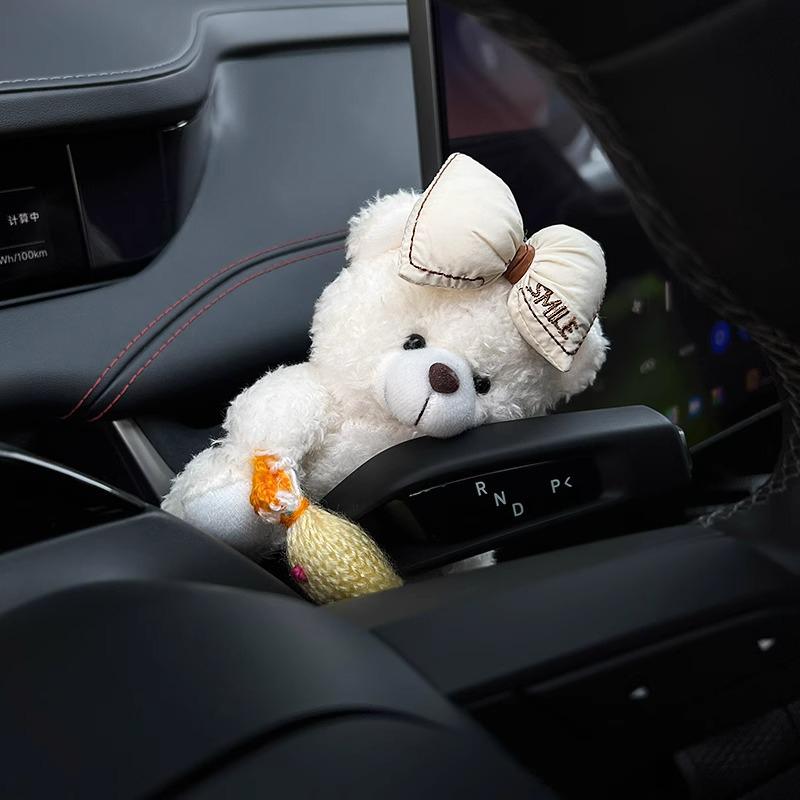 Cute Little Bear Turn Signal Switch Decoration Auto Handle Decorative Plush Doll Car Interior Decoration Wiper Ornament Toy Gift