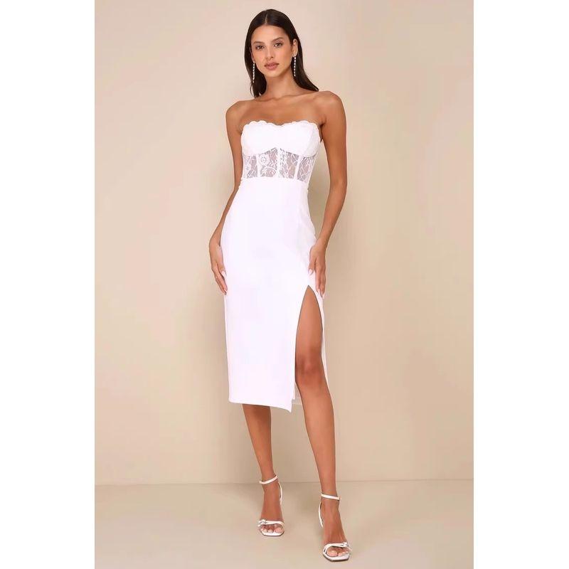 

Экспорт Одно Семейное Годовое Платье Элегантная Взрослая Леди Подобная Женщина Кружево Крючком Обернутая Грудь Прилегающее Платье Платье с Накладкой на Груди White (short) XL