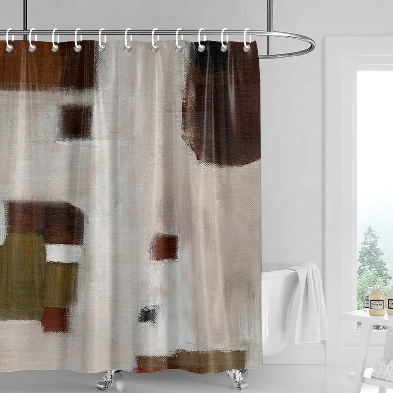 

Abstract Earth Tone Shower Curtain - Organic Brushstroke Design, Waterproof With Grommets, Natural Bathroom Decor W60H190(CM)-1 Pcs