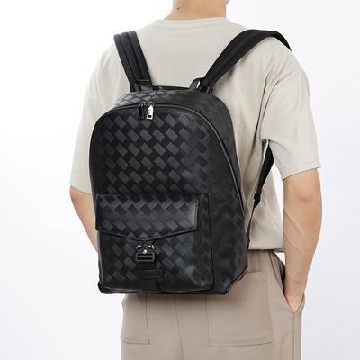 Fashion Backpack Men's Backpack Large Capacity Genuine Leather Check Travel Schoolbag Men's Advanced Sense Men's Bag