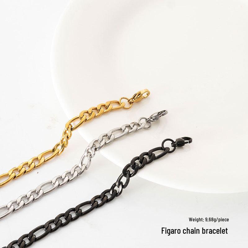 

20см Мужской Высококлассный Хип-Хоп Браслет Фигаро из Титановой Стали в Европейском и Американском Модном Стиле Steel Color