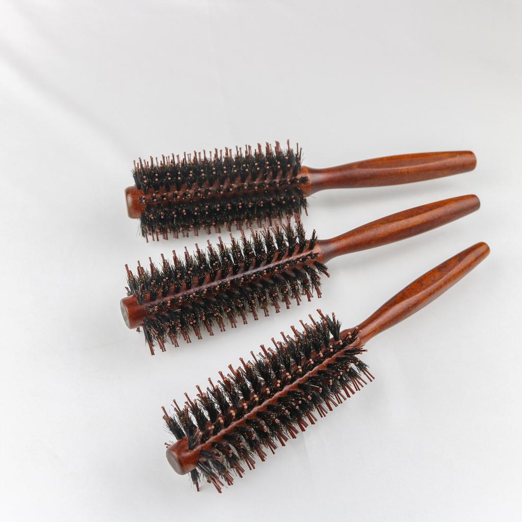 Porcine Bristle Solid Wood Curly Hair Comb Square Handle Hair Roller Comb Home Style Four Flat Rolling Comb Hairbrush