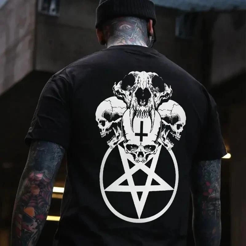 Multifacial Skulls with Star Circle Tshirt XL