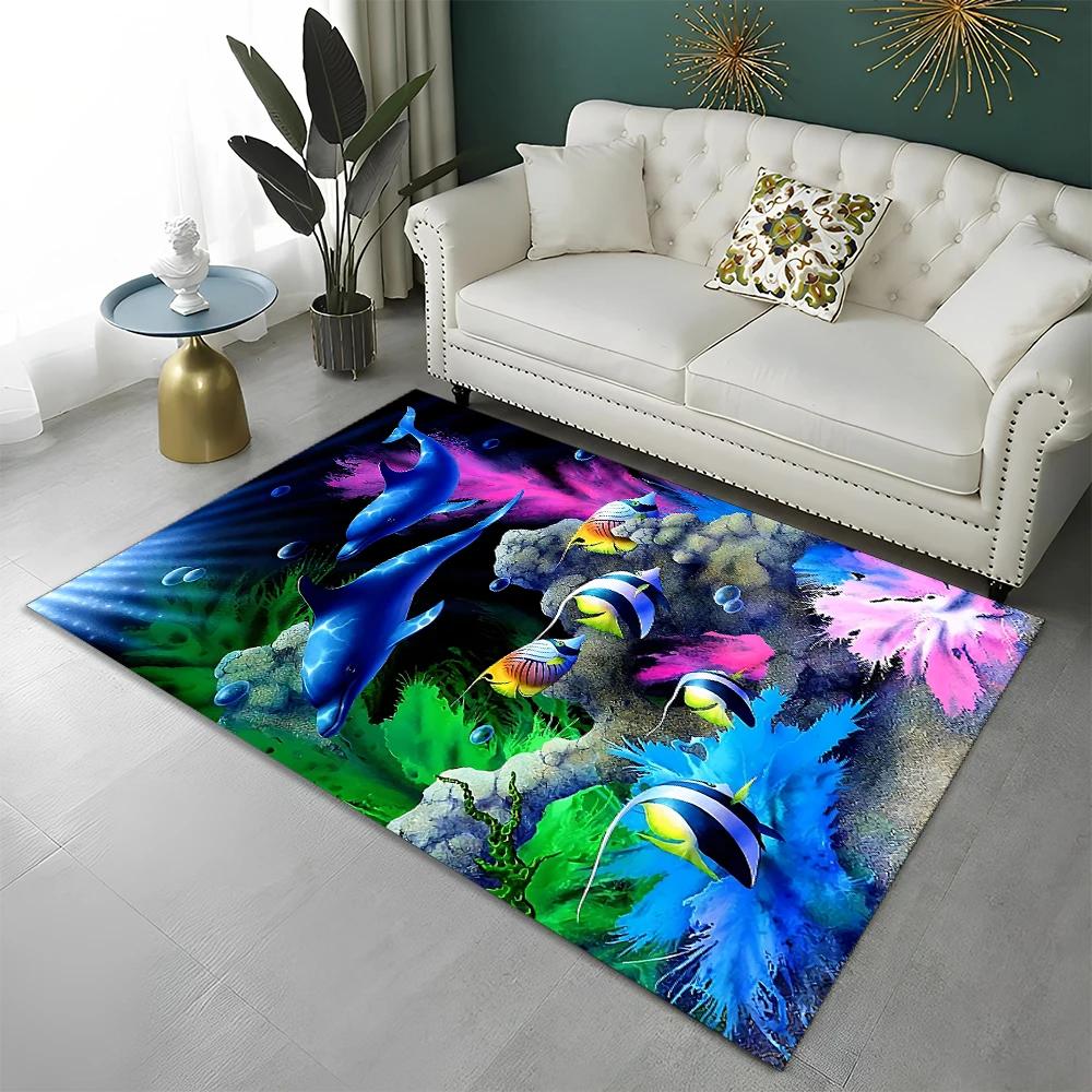 

3D Подводный мир Морское дно Ковер Коврик для дома Гостиная Спальня Диван Придверный коврик Декор, ковер для детской игровой зоны Нескользящий напольный коврик 40x60cm