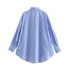Spring New Arrival Women's Clothing Long Sleeves Lapel Versatile Casual Loose Inner Wear Bandage Dress Tops Blue and White Stripes Shirt
