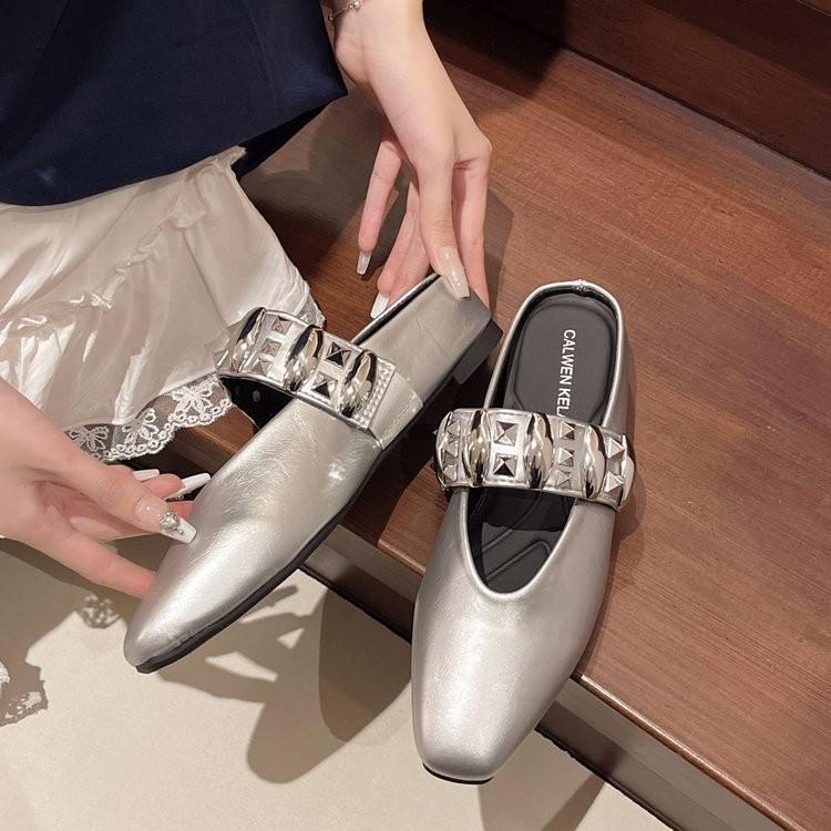 Frühling Sommer Neue Eckige Zehen Pantoletten Metallschnalle Dicke Sohle Damen Slipper Mules Schuhe Mode Koreanisch Vielseitig Kleid Slides