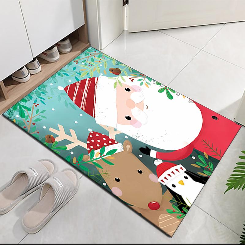 Christmas Santa Claus Printed Carpet, for Office Chair Living Room Bedroom Kitchen Room Decor Gifts.