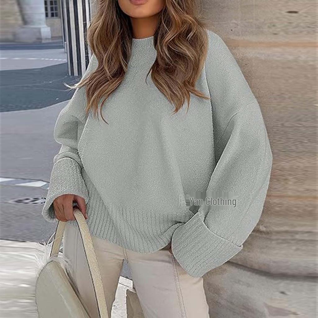 Women's 2026 Long Sleeve Solid Color Round Neck Loose Sweater