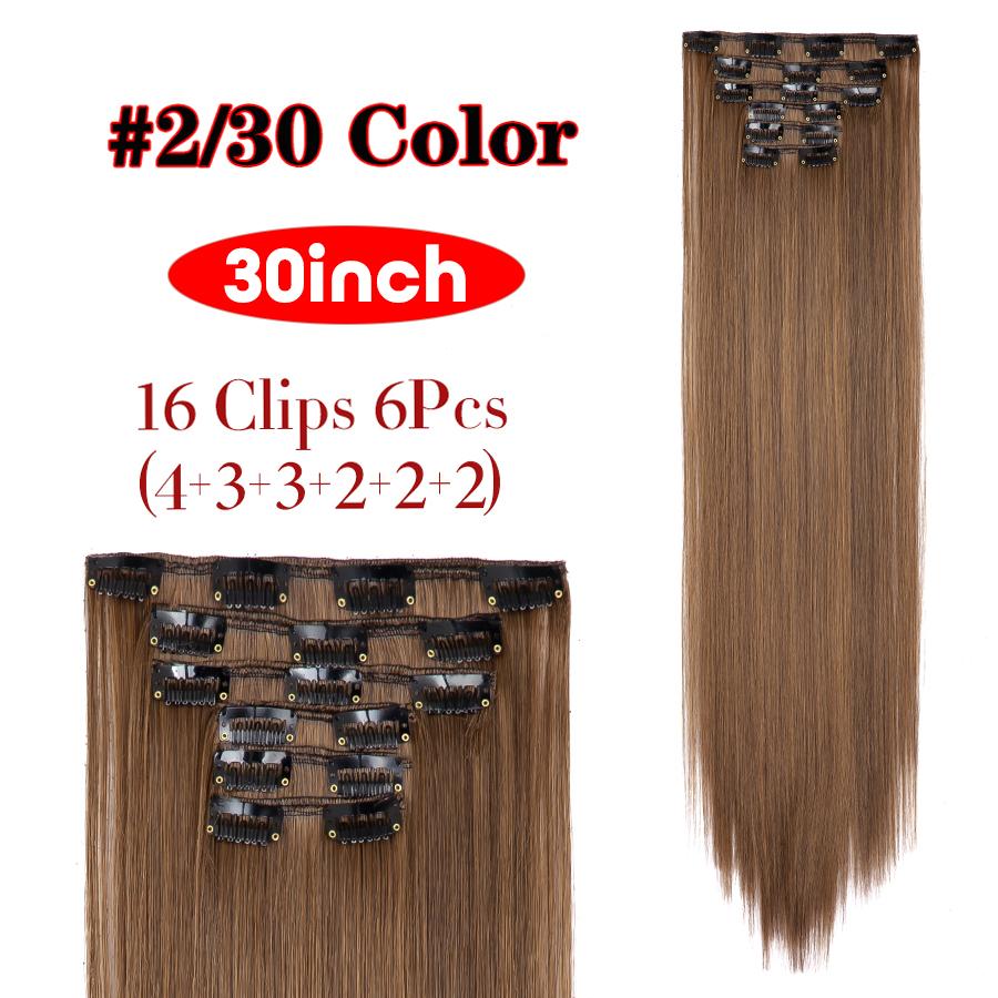 75Cm 30" Clip In Hair Extensions Long Straight Hair Pieces High Temperature Synthetic Fiber Soft Hair For Women Full Head