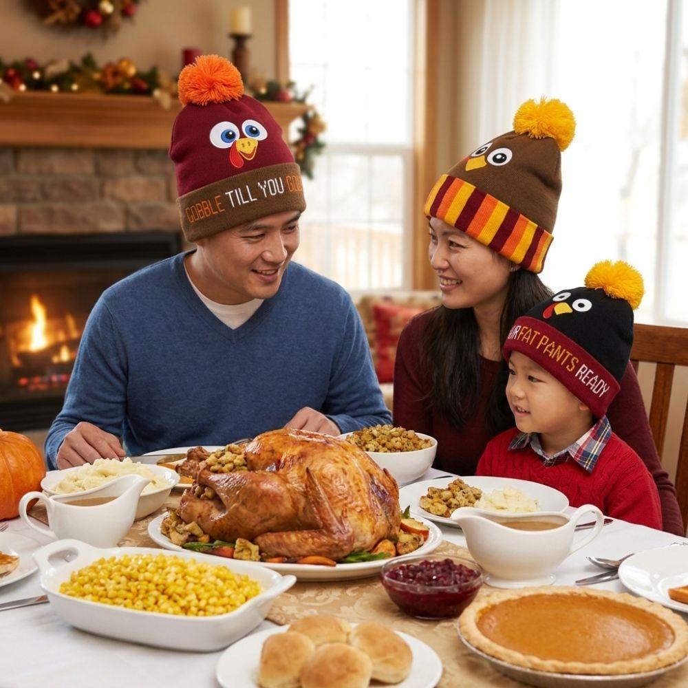 Acrylic Knitted Beanie Hat Warm Embroidered Beanies Funny Thanksgiving Hat  Themed Party