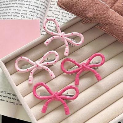 Girl Hairpins Korean Style Dot Design Bow Shape Hair Clips Stable Non-slip