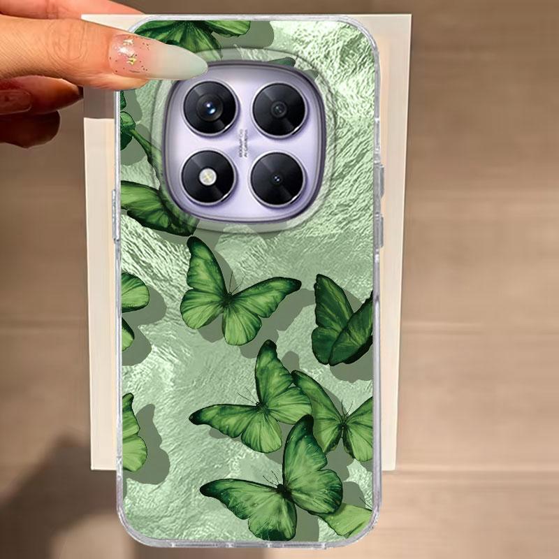 Case For Redmi Note 14 Pro Plus 13 Pro 14S 14C 13C A3 Xiaomi 14T 13T Pro Phone Cover Green Butterfly Gradient For Redmi A5 Bags