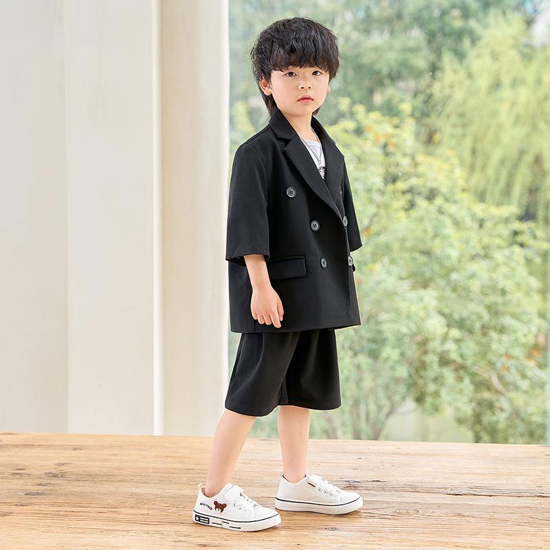 Boys' Summer Casual Short Sleeve Blazer Set - Dapper British Floral Suit for Kids' Performances
