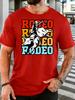 Unisex Western Rodeo Bull Cowboy Retro Art Graphic Cotton Short Sleeve Tee Crew Neck Soft Male Summer Casual Breathable Street Top