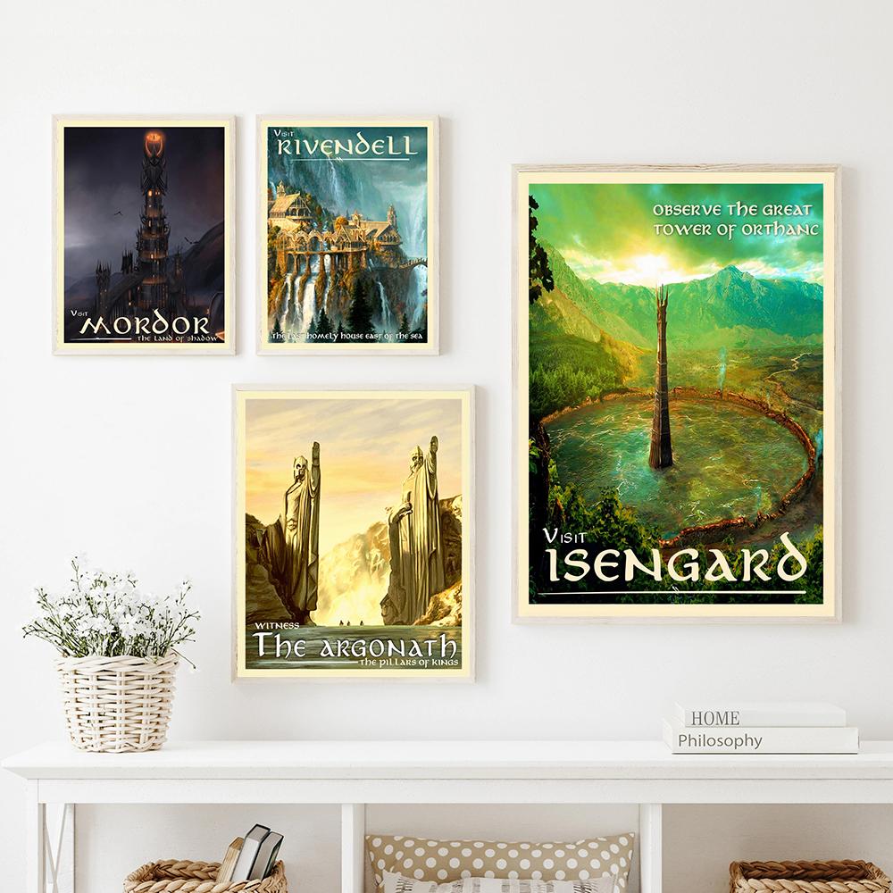 Movie Poster Wall Print Retro Travel Abstract Canvas Vintage Film Middle Earth Landscape Tolkien Painting Kid Room Home Decor