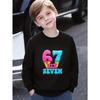 Kids Over 4Y Cute Ice Cream Drip Sprinkles Number 67 Print Sweatshirt Unisex Boys Girls Candy Waffle Cone Crewneck Sweat Top For 4-12Y Children