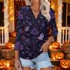 Women's Casual Halloween Themed Print V-Neck Three-Quarter Sleeve Top