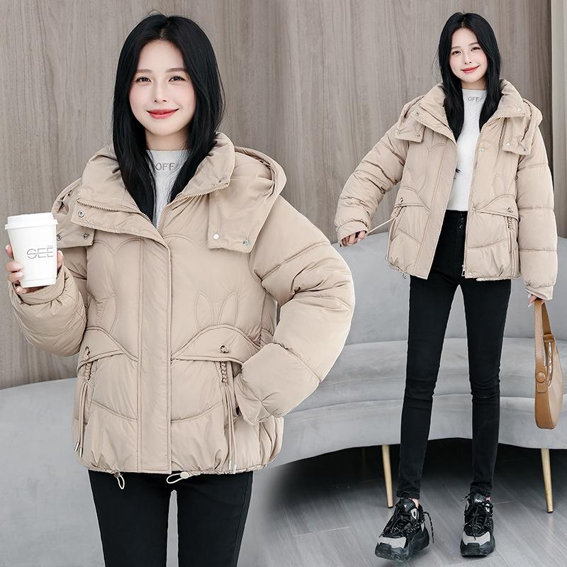 Warm cotton jacket women's short 2025 winter new design pockets loose plus size thickened padded jacket hooded jacket