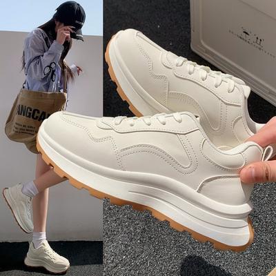 Women's Large-sized Thick-soled Two-tone Casual Low-top Sports Single Shoes