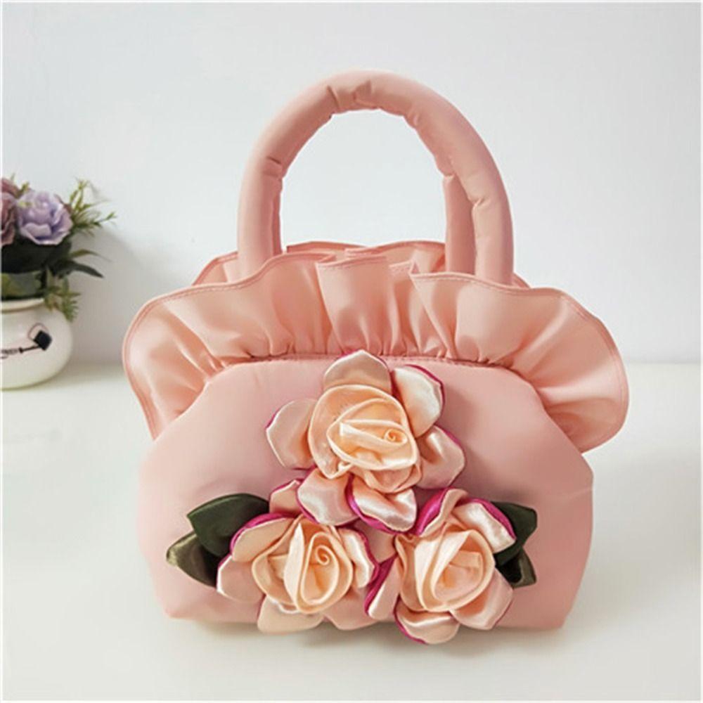 Leaf Hanfu Flower Drawstrings Bag Satin Silk Small Purse Wallet Rose Flower Handbag  Ladies/Girls