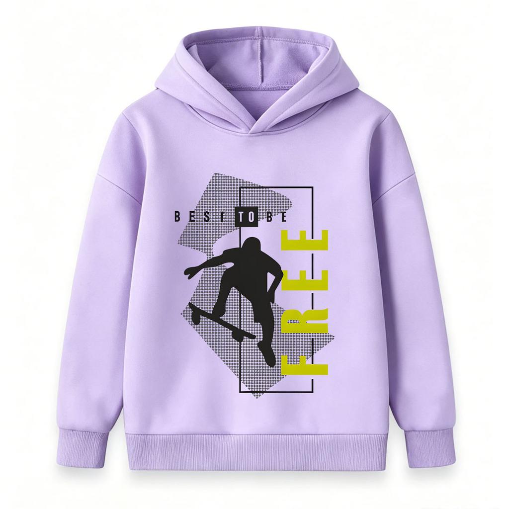 Kids Boys Girls Casual Pullover Hoodie, Cool Skater Silhouette Best To Be Free Graphic Long Sleeve Hooded Sweatshirt for Daily Street Wear Hip Hop Sty