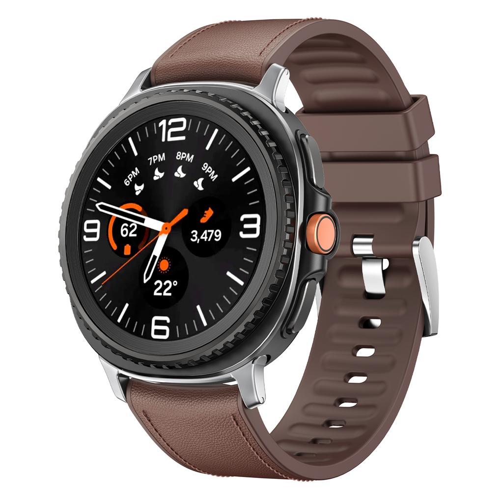 Pulseira de Silicone Revestida em Couro para Samsung Galaxy Watch8 44mm/40mm/Watch8 Classic 46mm Pulseira de Relógio com Conector de Metal