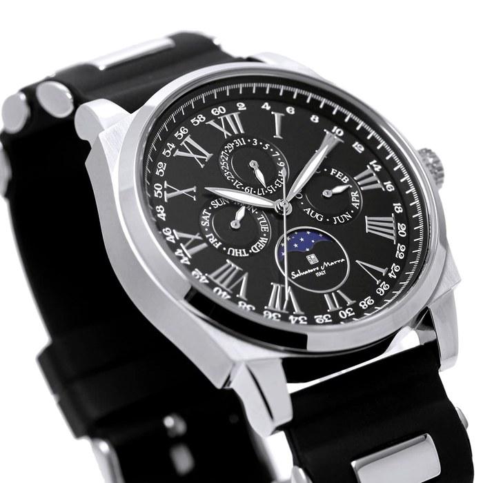 [Salvatore Marra] Watch Moon Phase Multi-Calendar 50m Waterproof Business Formal Men's Rubber Strap Limited Edition Black Silver