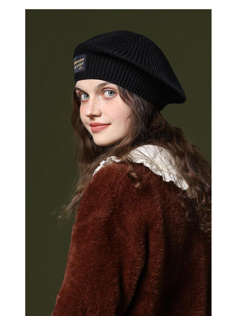 Damen Koreanischer Stil Vielseitige Strick-Baskenmütze - Winddicht, Ohrenschützend, Reine Baumwolle & Wolle