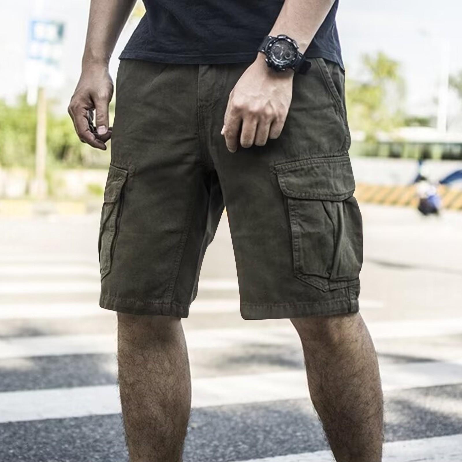 

Мужские летние однотонные повседневные спортивные шорты карго с несколькими карманами XXXL зелёный