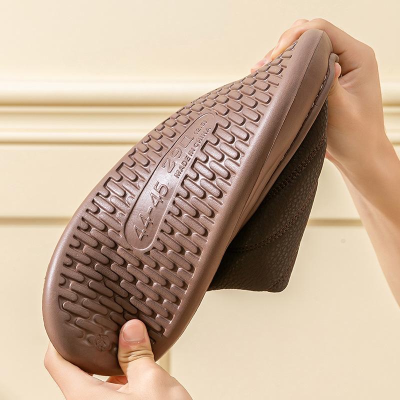 Large Size Cotton Slippers Men's Winter 2025 New Indoor Home Non-slip Thick-soled PU Waterproof Warm Plush Slippers