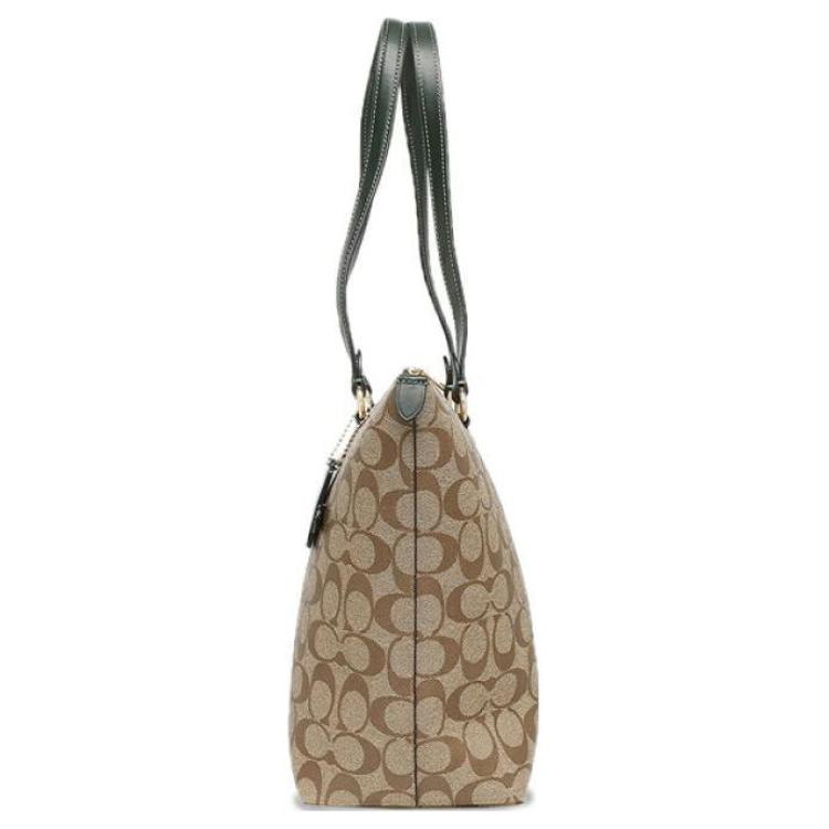 New COACH Gallery Coated Canvas With Leather Tote Bag, Shopping Bag, Handbag, Shoulder Bag Women's Khaki 79609-IMRQE